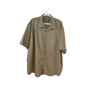 Cabelas Button Up Shirt Size 2XL Beige/green Gingham Print